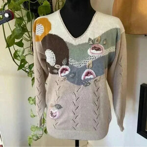 80s 90s Embellished Earthtone Sweater - Size Small/Medium